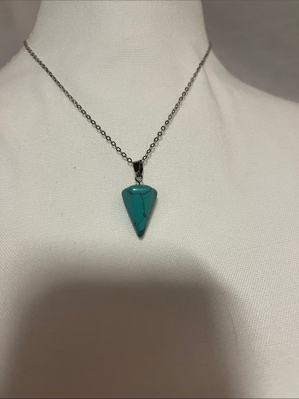 Sterling Silver Teal Triangle Stone Pendant Necklace - Women Jewelry - Picture 6 of 6